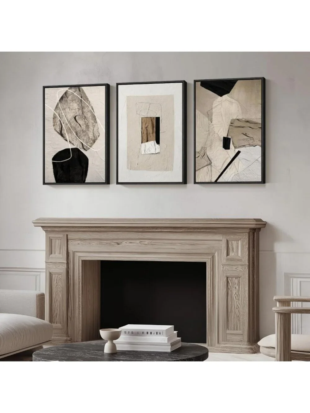 Set of 3 Framed Modern Minimalist Neutral Abstract Wall Art Prints, 16x24 In
